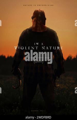 In a Violent Nature (2024), diretto da Chris Nash e interpretato da Lauren-Marie Taylor, Andrea Pavlovic e Ry Barrett. Il film horror tiene traccia di una creatura zombie che si fa strada in una foresta appartata. Poster US One sheet ***SOLO PER USO EDITORIALE***. Credito: Pellicole BFA/IFC Foto Stock