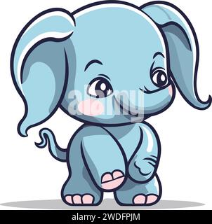 Simpatico personaggio carino dei cartoni animati con elefante. Illustrazione vettoriale su sfondo bianco. Illustrazione Vettoriale