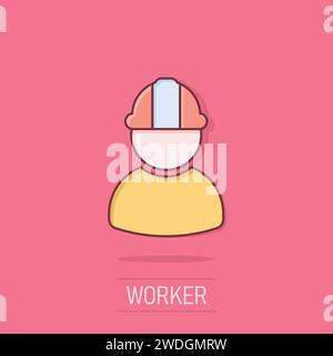 Icona dei lavoratori edili in stile fumetto. Illustrazione dei cartoni animati vettoriali dei dipendenti di fabbrica su sfondo isolato. Splas per concept aziendali Architect Manager Illustrazione Vettoriale