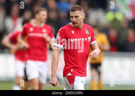 Newport, Regno Unito. 20 gennaio 2024. Paul Mullin di Wrexham guarda. EFL football League Two match, Newport County contro Wrexham alla Rodney Parade di Newport, Galles, sabato 20 gennaio 2024. Questa immagine può essere utilizzata solo per scopi editoriali. Solo per uso editoriale, foto di Andrew Orchard/Andrew Orchard fotografia sportiva/Alamy Live news credito: Andrew Orchard fotografia sportiva/Alamy Live News Foto Stock