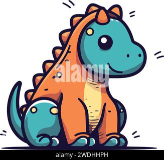 Adorabile piccolo dinosauro. Illustrazione vettoriale in stile doodle. Illustrazione Vettoriale