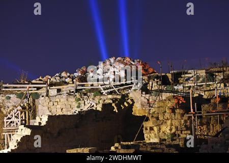 Antica Cesarea di notte, Israele Foto Stock