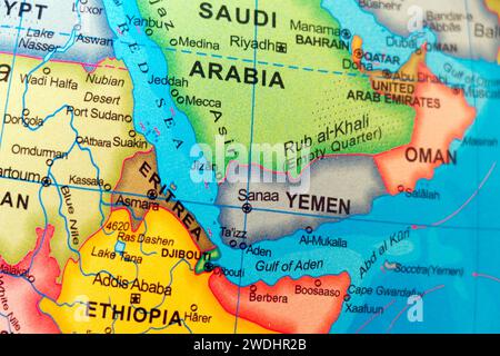 mappa mondiale del confine tra arabia saudita e yemen Foto Stock