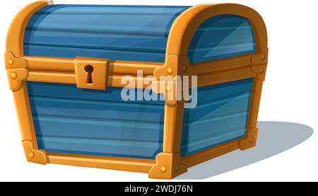 icona stile cartone animato. Scrigno di legno in oro Pirat. isolato su sfondo bianco. Illustrazione Vettoriale