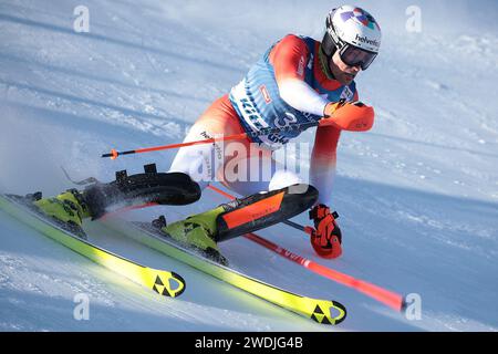 Kitzbuehel, Austria. 21 gennaio 2024. SCI ALPINO - FIS WC 2023-2024Men's World Cup SL Kitzbuehel, Austria, Austria 2024-01-21 - domenica immagini mostra: YULE Daniel (sui) credito: Agenzia fotografica indipendente/Alamy Live News Foto Stock