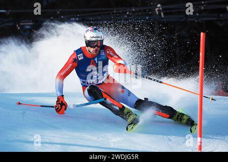 Kitzbuehel, Austria. 21 gennaio 2024. SCI ALPINO - FIS WC 2023-2024Men's World Cup SL Kitzbuehel, Austria, Austria 2024-01-21 - domenica immagini mostra: YULE Daniel (sui) credito: Agenzia fotografica indipendente/Alamy Live News Foto Stock