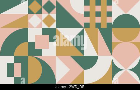 Motivo geometrico astratto con forme semplici in una tavolozza di colori pastello. Sfondo alla moda in stile della metà del secolo Illustrazione Vettoriale