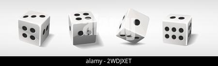 illustrazione realistica dell'icona vettoriale. Dadi da poker bianchi con numeri casuali. Isolato su bianco. Illustrazione Vettoriale