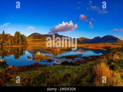 Estremità occidentale del lago Ballynahinch sulla R341, Connemara, Co Galway. Foto Stock