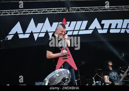 Jeff Waters of Annihilator si esibisce all'Hellfest di Clisson / Francia, giugno 2014 Foto Stock