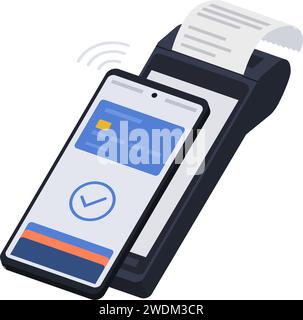 Pagamento con portafoglio digitale accettato sul terminale POS, concetto di pagamento digitale Illustrazione Vettoriale
