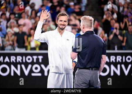 Parigi, Francia. 20 gennaio 2024. Daniil Medvedev durante il torneo di tennis Australian Open AO 2024 del grande Slam il 20 gennaio 2024 al Melbourne Park in Australia. Foto di Victor Joly/ABACAPRESS.COM Credit: Abaca Press/Alamy Live News Foto Stock