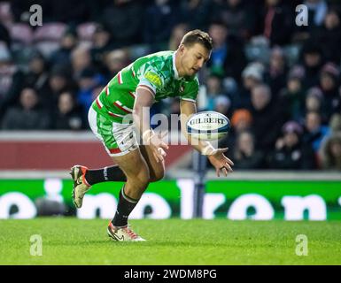 Leicester, Inghilterra Regno Unito il 20 gennaio 2024. Leicester Hanré Pollard in azione durante l'Investec Champions Cup Pool 4 Round 4 match tra Leicester Tigers e Leinster al Mattioli Woods Welford Road di Leicester, Inghilterra Regno Unito, il 20 gennaio 2024. Foto di Gary Mitchell Credit: Gary Mitchell, GMP Media/Alamy Live News Foto Stock