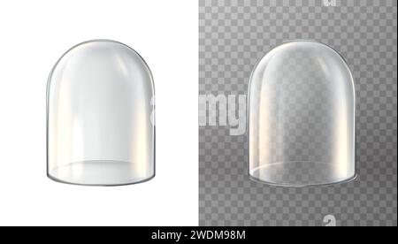 Cupola di vetro. icona vettoriale realistica. Coperchio protettivo trasparente. Globo di neve o vetreria da cucina. Illustrazione Vettoriale