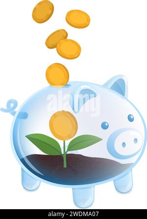 Sprout con moneta all'interno di un salvadanaio di vetro: Risparmio e ritorno sull'investimento Illustrazione Vettoriale