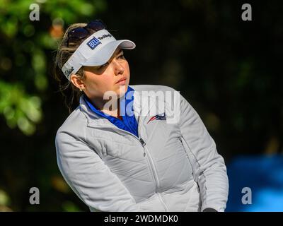 Orlando, Florida, Stati Uniti. 21 gennaio 2024. Alexa Pano sul primo tee inizia la partita finale dell'Hilton Grand Vacations Tournament of Champions tenutosi al Lake Nona Golf & Country Club di Orlando, Florida. Romeo T Guzman/CSM/Alamy Live News Foto Stock