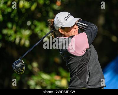 Orlando, Florida, Stati Uniti. 21 gennaio 2024. Ally Ewing sul primo tee inizia la partita finale dell'Hilton Grand Vacations Tournament of Champions tenutosi al Lake Nona Golf & Country Club di Orlando, Florida. Romeo T Guzman/CSM/Alamy Live News Foto Stock