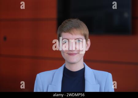Frankenberg, Germania. 20 gennaio 2024. Sophie Koch (SPD), candidata al terzo posto nella lista per le prossime elezioni statali. Credito: Sebastian Willnow/dpa/Alamy Live News Foto Stock