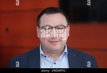 Frankenberg, Germania. 20 gennaio 2024. Gerald Eisenblätter (SPD), candidato al decimo posto nella lista per le prossime elezioni statali. Credito: Sebastian Willnow/dpa/Alamy Live News Foto Stock