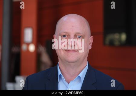 Frankenberg, Germania. 20 gennaio 2024. Henning Homann (SPD), uno dei presidenti della SPD sassone e candidato al secondo posto nella lista per le prossime elezioni statali. Credito: Sebastian Willnow/dpa/Alamy Live News Foto Stock