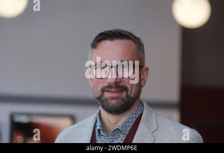 Frankenberg, Germania. 20 gennaio 2024. Martin Dulig (SPD), ministro dell'economia della Sassonia e candidato al quarto posto nella lista per le prossime elezioni statali. Credito: Sebastian Willnow/dpa/Alamy Live News Foto Stock