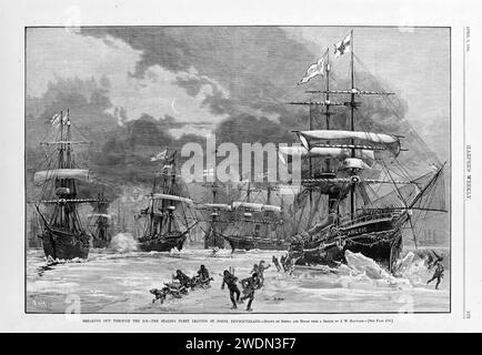 Sfondare attraverso il ghiaccio - la flotta di foche che lascia St. Johns, Terranova, (Canada ora). Disegnato da Schell e Hogan da uno sketch di J.W. Hayward Foto Stock
