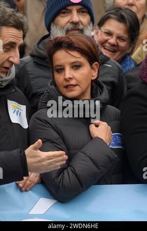 Parigi, Francia. 21 gennaio 2024. Julien Mattia/le Pictorium - dimostrazione contro la legge sull'immigrazione - 21/01/2024 - Francia/Ile-de-France (regione)/Parigi - Najat Vallaud-Belkacem alla manifestazione contro la legge sull'asilo e l'immigrazione, al Trocadero, a Parigi, 21 gennaio 2024 credito: LE PICTORIUM/Alamy Live News Foto Stock