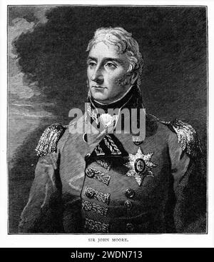 Ritratto del tenente generale Sir John Moore KB (1761 – 1809), noto anche come Moore di Corunna, un alto ufficiale dell'esercito britannico. Pubblicato intorno al 1880 Foto Stock