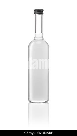 Mockup di bottiglie di vodka in vetro trasparente isolato su sfondo bianco. Con tracciato di ritaglio Foto Stock