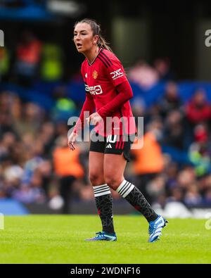 Londra, Inghilterra, Regno Unito il 21 gennaio 2024. Katie Zelem del Manchester United in azione durante la partita Chelsea Women contro Manchester United Women Barclays Women's Super League a Stamford Bridge, Londra, Inghilterra, Regno Unito il 21 gennaio 2024 Credit: Every Second Media/Alamy Live News Foto Stock