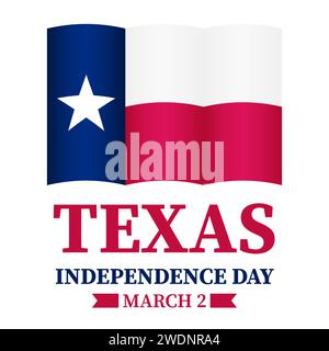 Poster tipografico del Texas Independence Day. Festeggiamenti il 2 marzo. Modello vettoriale per banner, volantini, biglietti di auguri, ecc. Illustrazione Vettoriale