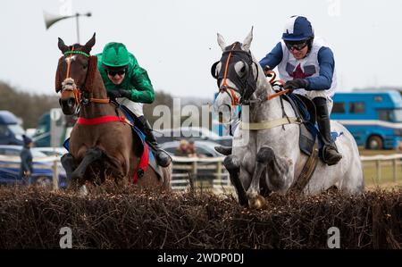 La Mini Fortune e il fantino James King vincono la gara a 7 anni e oltre le Maiden Race all'Heythrop Hunt P2P a Cocklebarrow. Credito immagini equine JTW / Alamy. Foto Stock