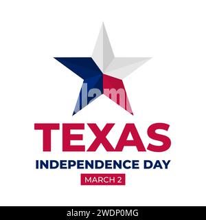 Poster tipografico del Texas Independence Day. Festeggiamenti il 2 marzo. Modello vettoriale per banner, volantini, biglietti di auguri, ecc. Illustrazione Vettoriale