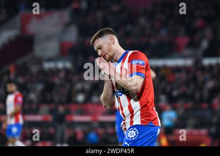 Girona, Spagna. 21 gennaio 2024. GIRONA, SPAGNA - 21 GENNAIO: Partita tra Girona FC e Siviglia nell'ambito della Liga 2023/2024 allo Stadio Montilivi il 21 gennaio 2024 a Girona, Spagna. (Foto di Sara Aribó/PxImages) credito: PX Images/Alamy Live News Foto Stock