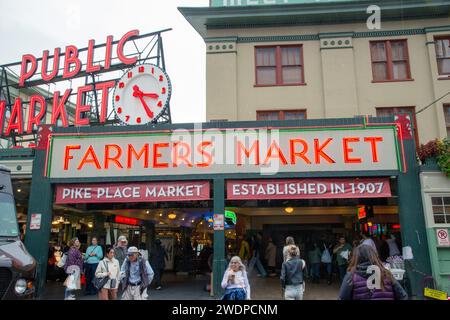 Pike Place Market nel cuore di Seattle, Washington Foto Stock