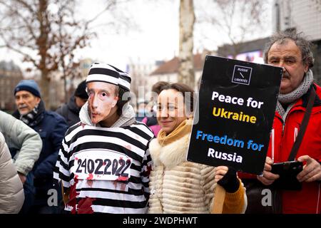 Parigi, Francia. 21 gennaio 2024. La campagna internazionale "Russia Without Putin" è dedicata al triennio del ritorno del politico dell'opposizione Alexei Navalny a (Credit Image: © Katya Shabut/ZUMA Press Wire) SOLO PER USO EDITORIALE! Non per USO commerciale! Foto Stock