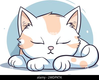 Simpatico gatto dei cartoni animati che dorme su sfondo bianco. Illustrazione vettoriale. Illustrazione Vettoriale