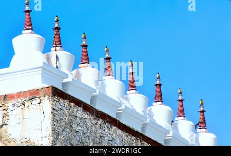 Chorten, Stupa buddista, Monastero di Thiksey, Leh, Ladakh, Kashmir, India, Asia Foto Stock