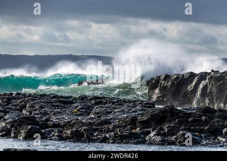 Paesaggio costiero roccioso e Ocean's Fury a Phillip Island, Victoria Foto Stock