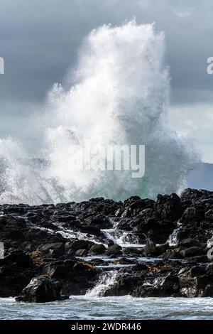 Paesaggio costiero roccioso e Ocean's Fury a Phillip Island, Victoria Foto Stock