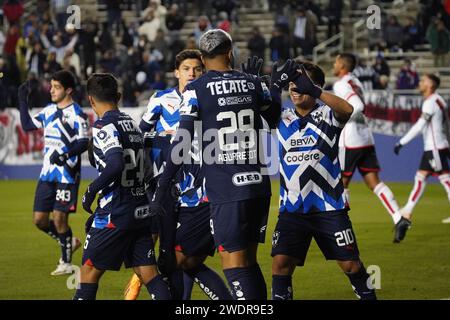 Non esclusiva: 17 gennaio 2024, Dallas, Texas, USA: I membri del Monterrey celebrano l'obiettivo di Rodrigo Aguirre Soto durante l'amichevole calcio internazionale Foto Stock