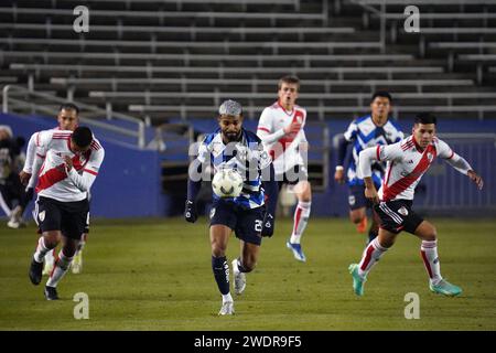 Non esclusiva: 17 gennaio 2024, Dallas, Texas, USA: L'attaccante di Monterrey Rodrigo Aguirre Soto (C) in azione durante l'amichevole calcio internazionale ga Foto Stock