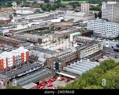 Centro città di Harlow, Essex UK drone, aereo Foto Stock