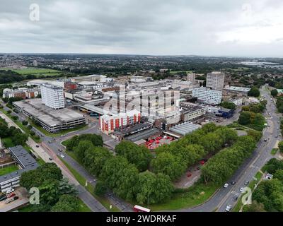 Centro città di Harlow, Essex UK drone, aereo Foto Stock