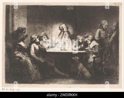 Azienda intorno a un tavolo vicino a lume di candela, Dominique Vivant Denon (barone), 1757 - in o prima del 1803 carta stampata incidere feste private, allegra compagnia. candlestick Foto Stock