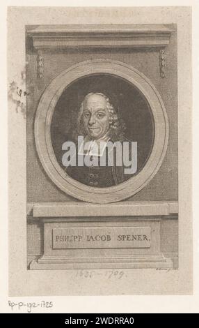 Portrait van Philipp Jacob Spener, Eberhard Siegfried Henne, 1787 stampe su carta che incidono persone storiche. teologo Foto Stock