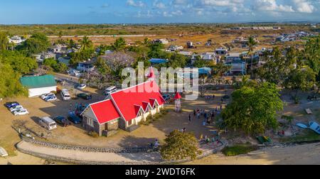 Vista aerea di Notre-Dame Auxiliatrice de Cap Malheureux, Cap Malheureux, Mauritius, Oceano Indiano, Africa Foto Stock