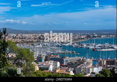 Vista dal Castello Bellver su Palma, Maiorca, isole Baleari, Spagna, Mediterraneo, Europa Foto Stock