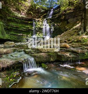 Scaleber Force Waterfall, vicino a Settle, Yorkshire Dales National Park, Yorkshire, Inghilterra, Regno Unito, Europa Foto Stock