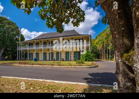 Vista del castello di Mon Plaisir nel giardino botanico Sir Seewoosagur Ramgoolam, Mauritius, Oceano Indiano, Africa Foto Stock